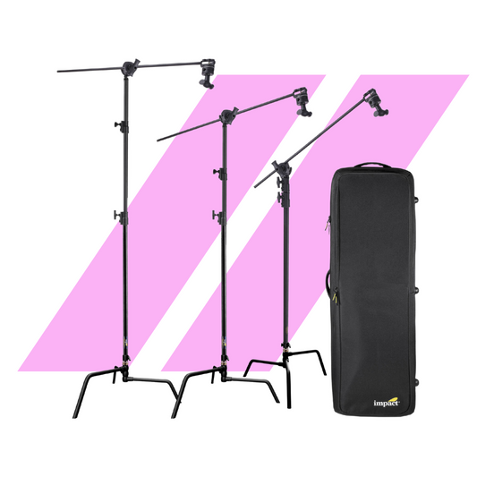 Impact 3x C-Stand with Turtle Base, Grip Head, 40" Extension Arm & Rolling Case Kit
